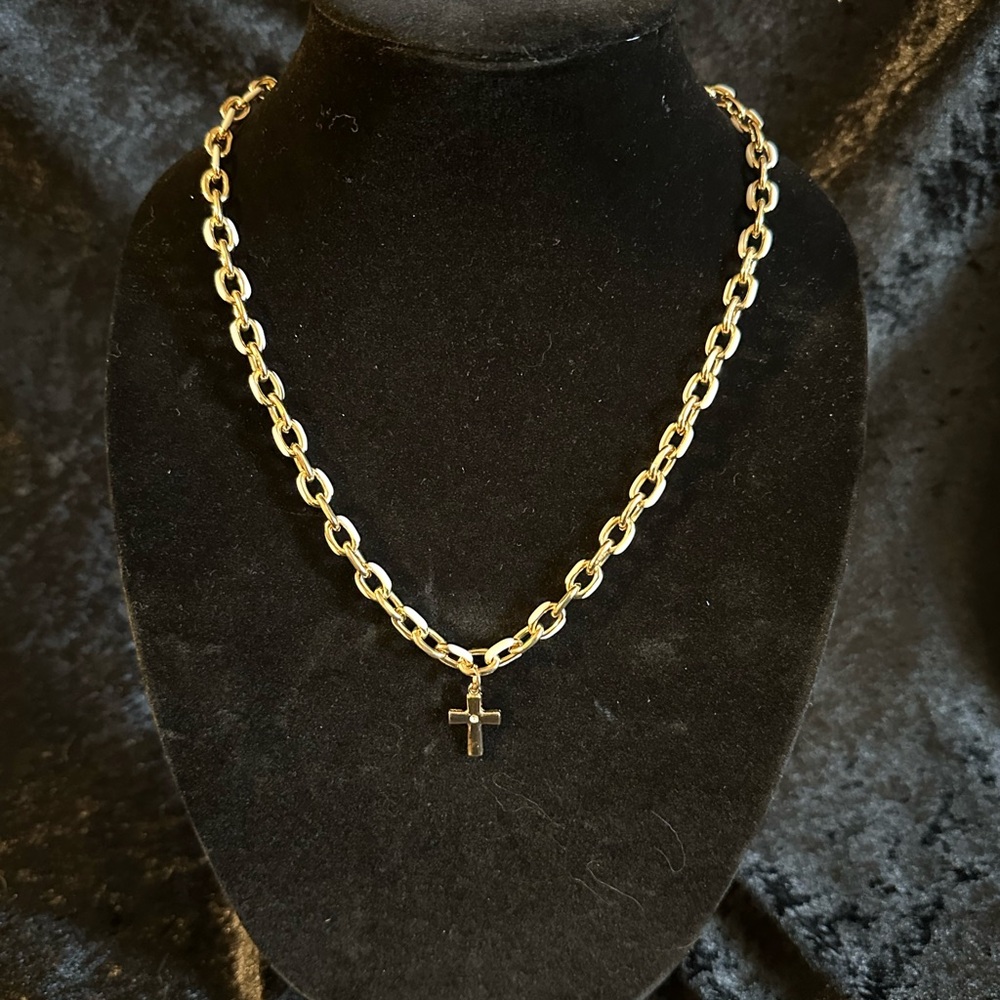 NWT Anne Marie Gold Chain With Enamel Necklace with Cross Charm